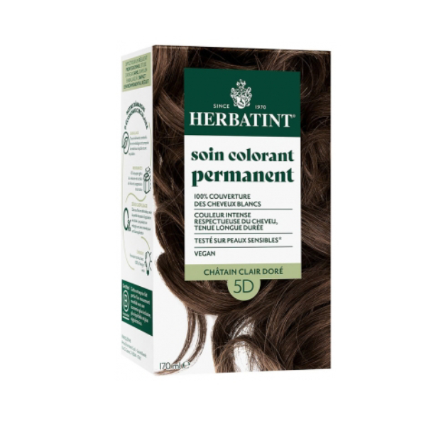 [Màu nâu vàng sáng 5D] Gel nhuộm phủ bạc, dưỡng tóc với 8 thảo mộc Herbatint