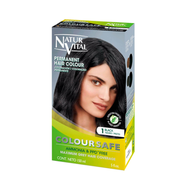 [Màu đen số 1] Gel nhuộm phủ bạc, dưỡng tóc an toàn Naturvital Colour Safe không PPD