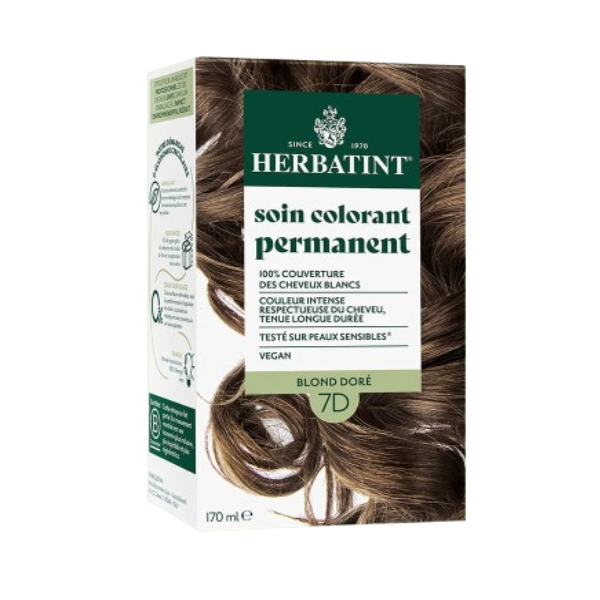 [Màu vàng ấm 7D] Gel nhuộm phủ bạc, dưỡng tóc với 8 thảo mộc Herbatint