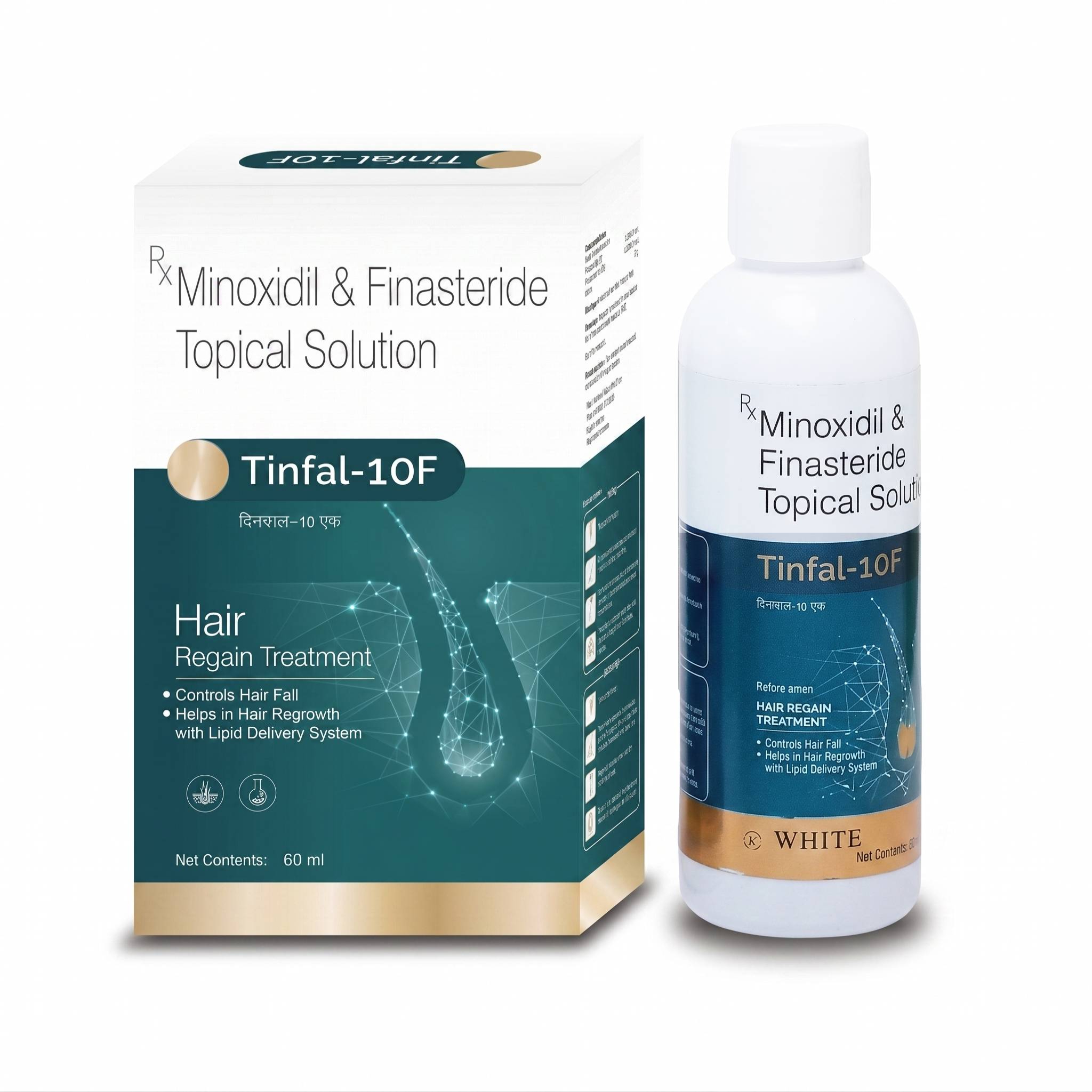 Dung dịch bôi tóc Tinfal 10F (minoxidil 10% + finasteride) giúp ngăn rụng và thúc đẩy mọc tóc
