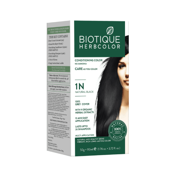 [Màu đen 1N] Gel nhuộm tóc Biotique Herbcolor giúp phủ bạc tự nhiên, chăm sóc tóc chắc khỏe khi nhuộm