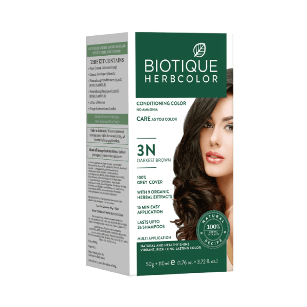 [Nâu tối 3N] Gel nhuộm tóc Biotique Herbcolor giúp phủ bạc tự nhiên, chăm sóc tóc chắc khỏe khi nhuộm
