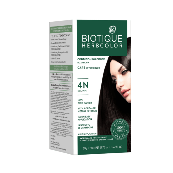 [Màu nâu 4N] Gel nhuộm tóc Biotique Herbcolor giúp phủ bạc tự nhiên, chăm sóc tóc chắc khỏe khi nhuộm